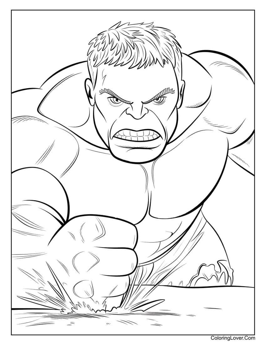 Hulk smashing ground coloring page for kids