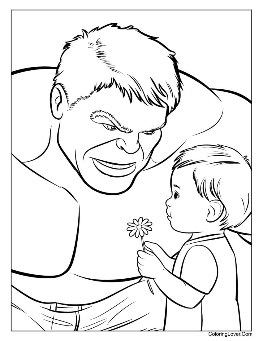 Hulk smiling at a child coloring page sheet