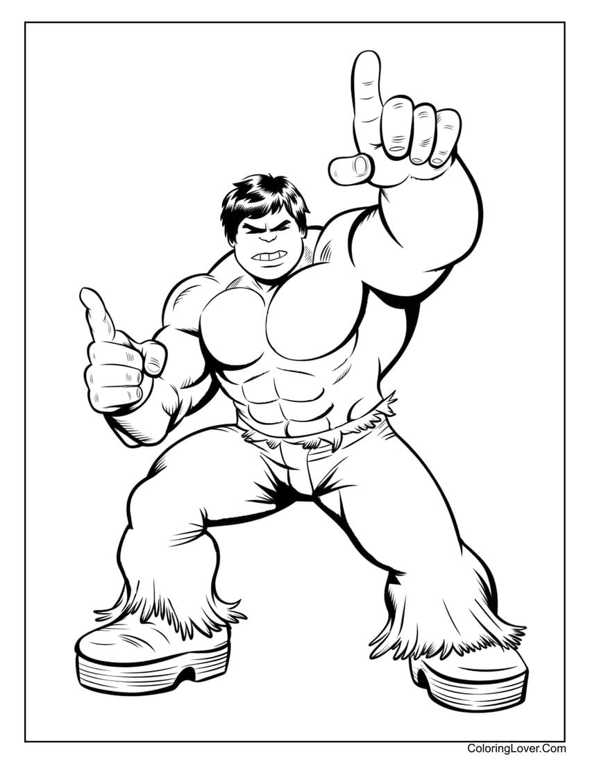 Hulk dancing energetically coloring page for kids