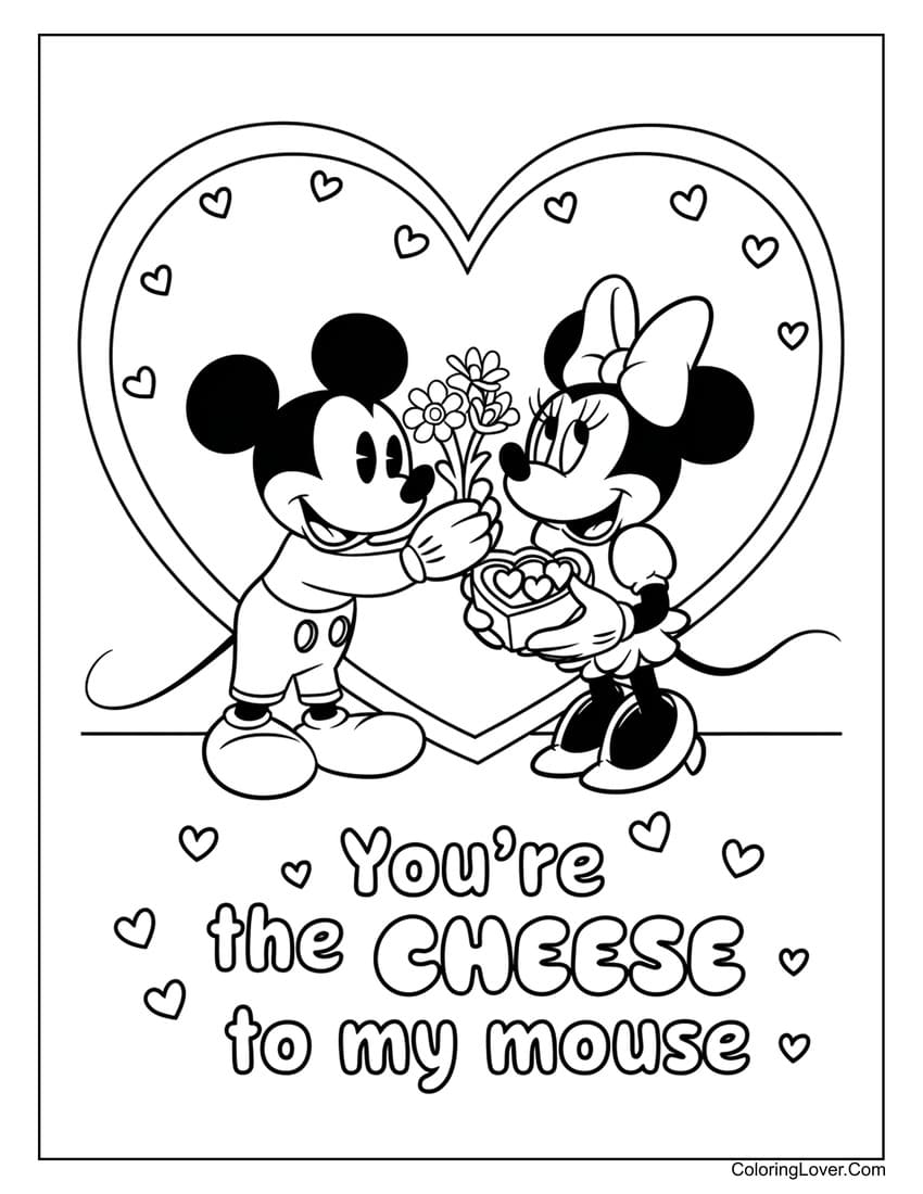 Mickey Mouse and Minnie Mouse Valentine coloring page