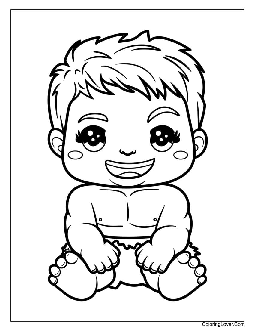 Smiling baby Hulk sitting coloring page