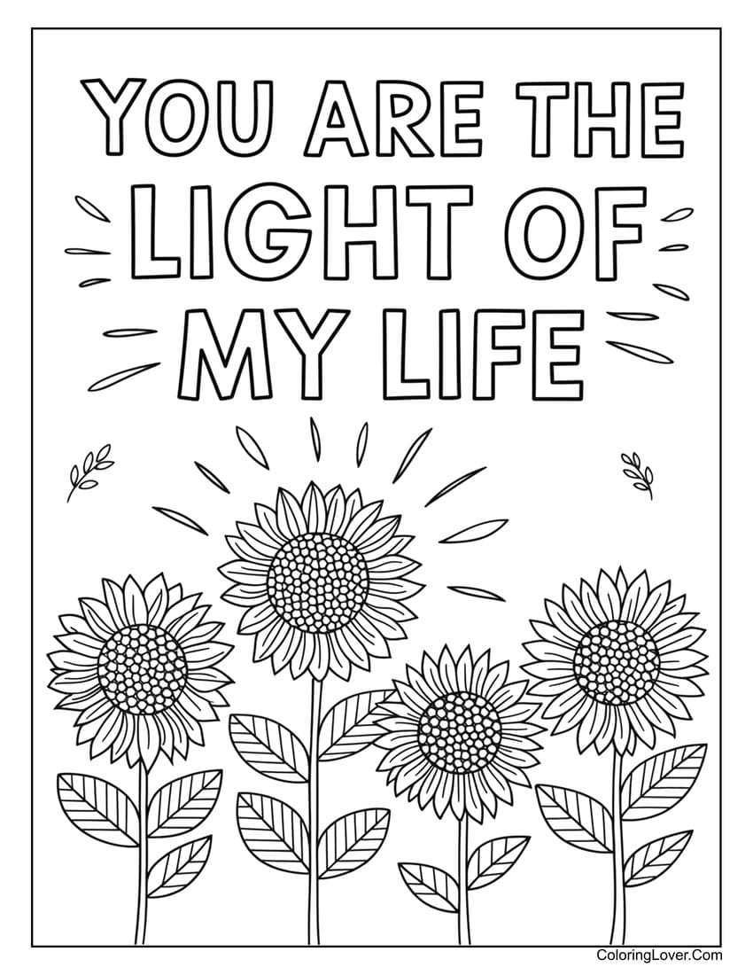 Sunflowers shining with love Valentine’s Day coloring page