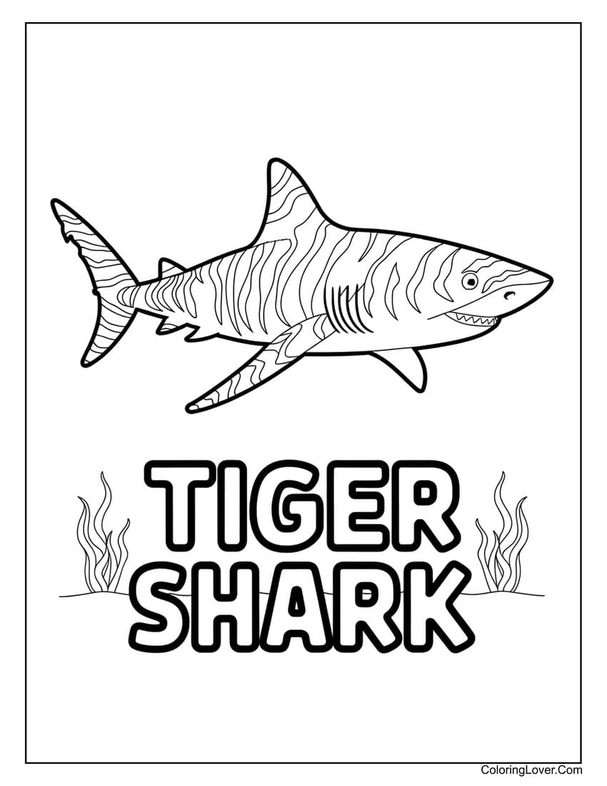 Tiger Shark with Bold Stripes Coloring Page