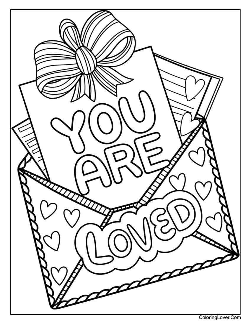 You Are Loved message coloring page for Valentine