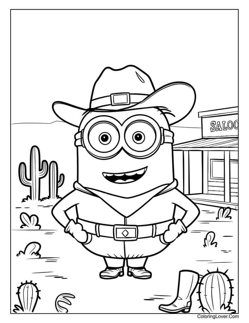 Cowboy Minion in the Wild West coloring page