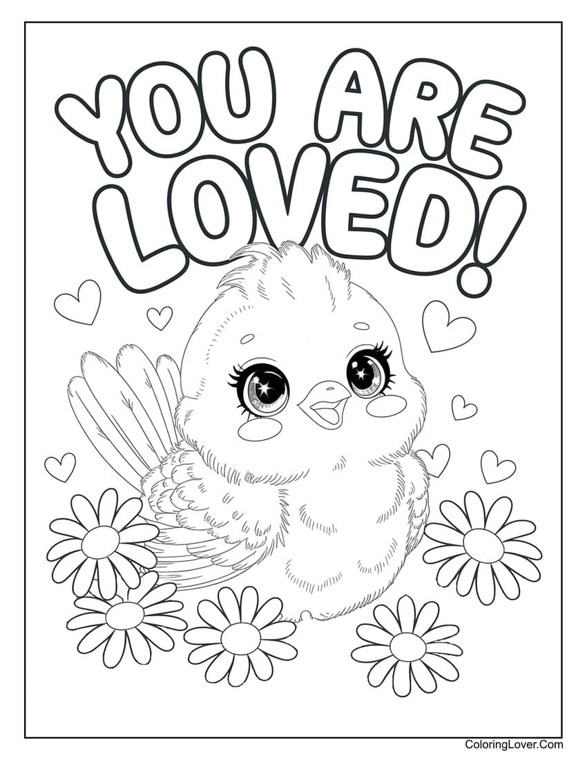 Cute summer bird with daisies coloring page