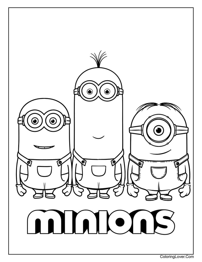 Easy Minions trio coloring page for kids