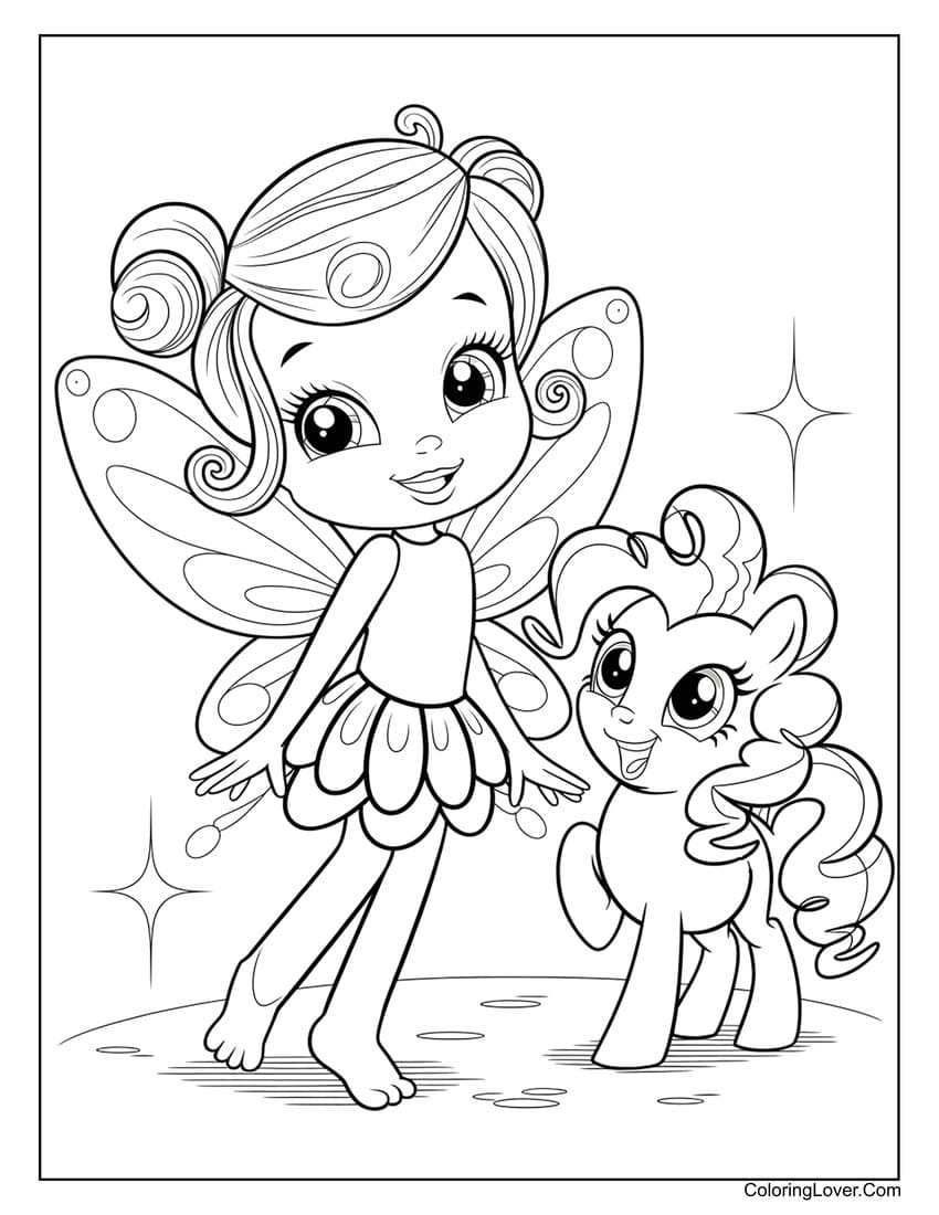 Fairy dancing with My Little Pony coloring page