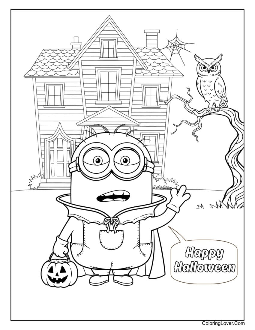 Halloween Minion trick-or-treating coloring page