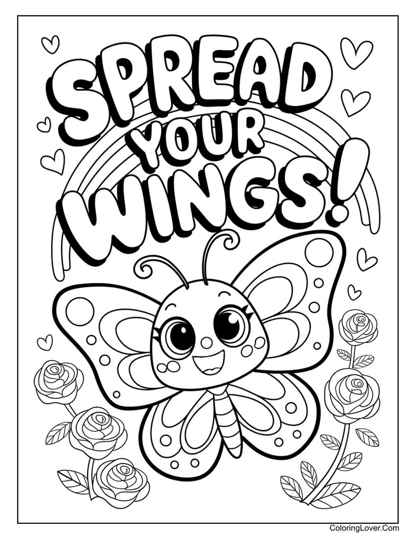 Happy butterfly with rainbow summer coloring sheet