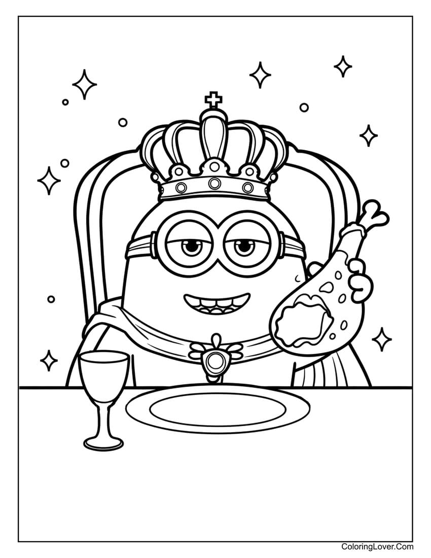 King Bob enjoying a royal feast coloring page