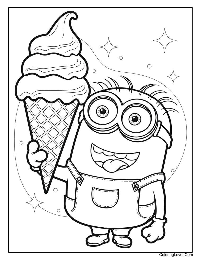 Minion holding a giant ice cream coloring page