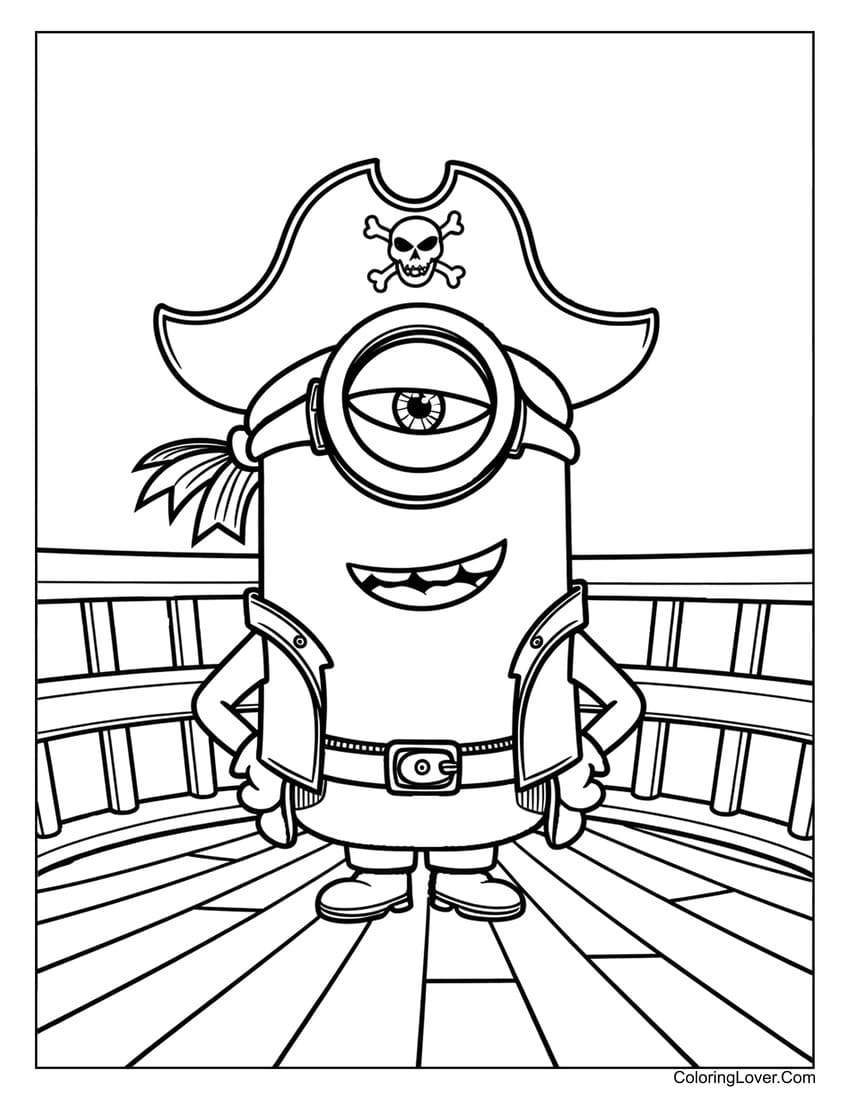 Pirate Minion on a ship coloring page