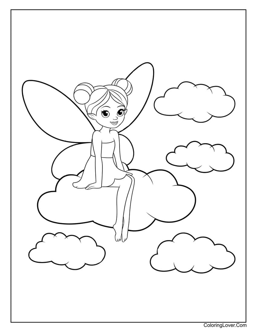 Simple fairy sitting on a cloud coloring page