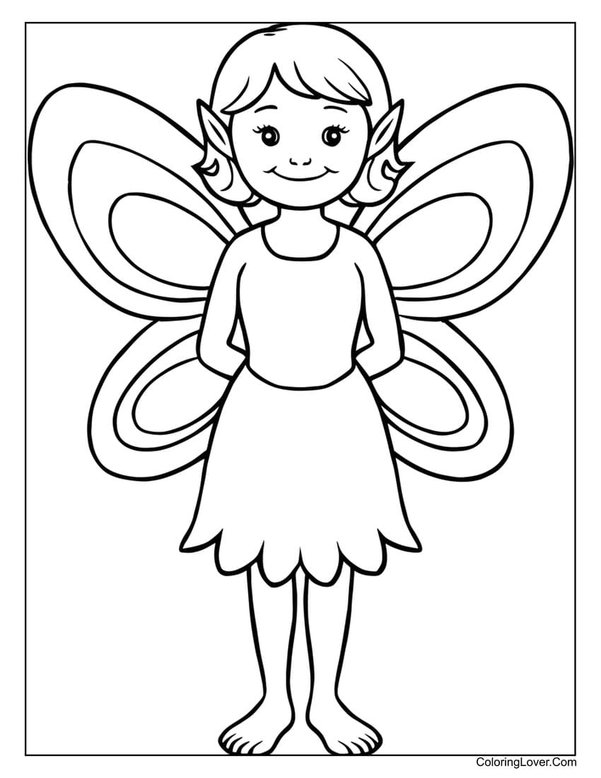 Simple fairy standing with big wings coloring page