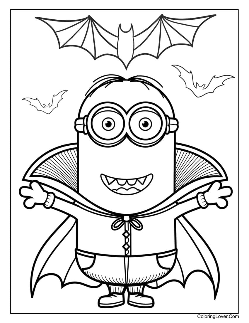 Vampire Minion with bats coloring page