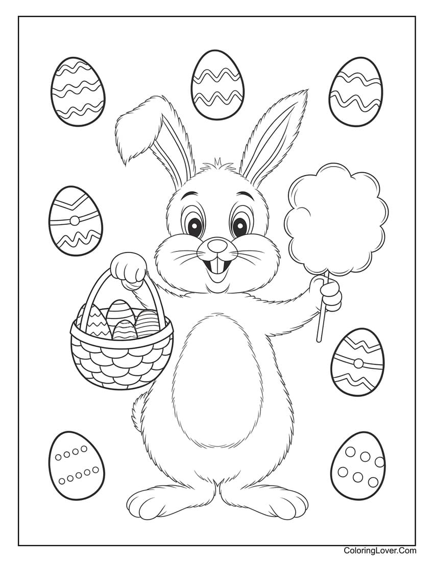 Cute easter bunny with candy coloring page