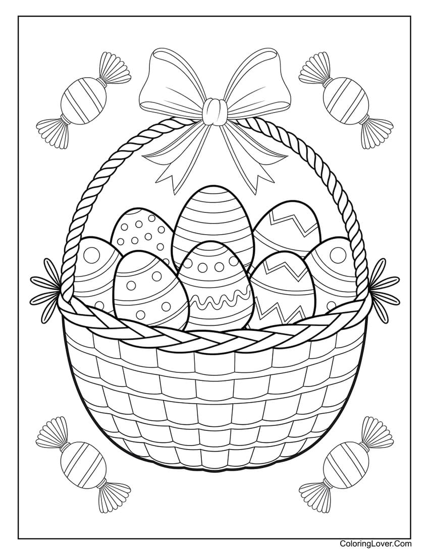 Easter basket with candy coloring page