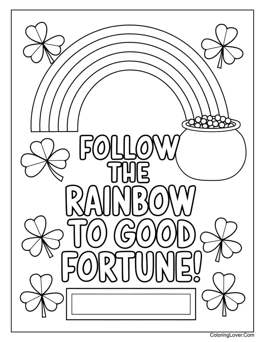 Follow the rainbow to good fortune coloring sheet