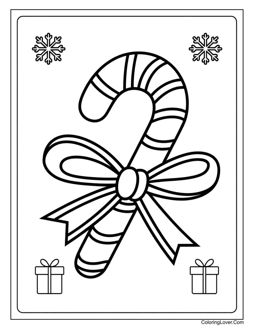 Gift wrapped candy cane coloring page