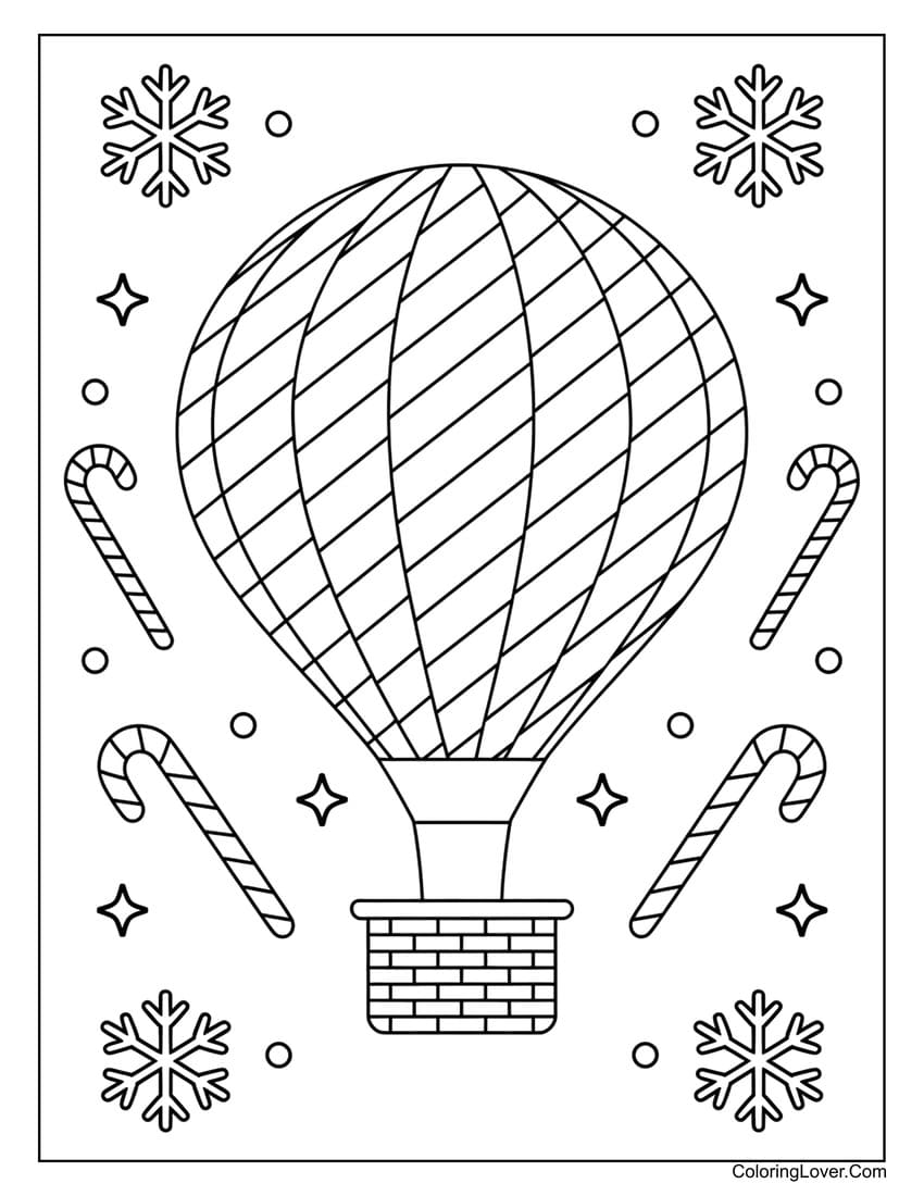 Hot air balloon with candy canes coloring page