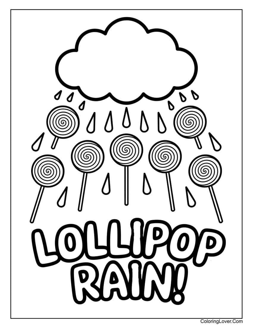 Lollipop rain cloud coloring page for preschool