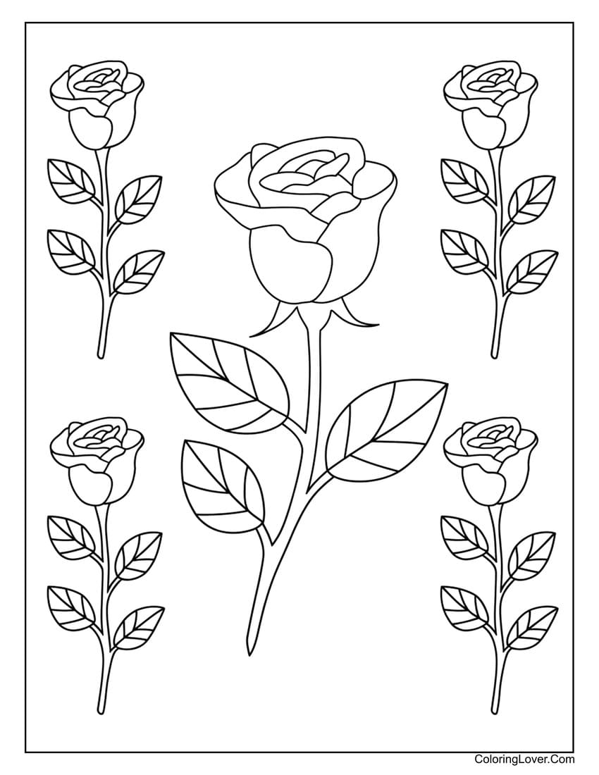 Multiple easy roses coloring page for kids