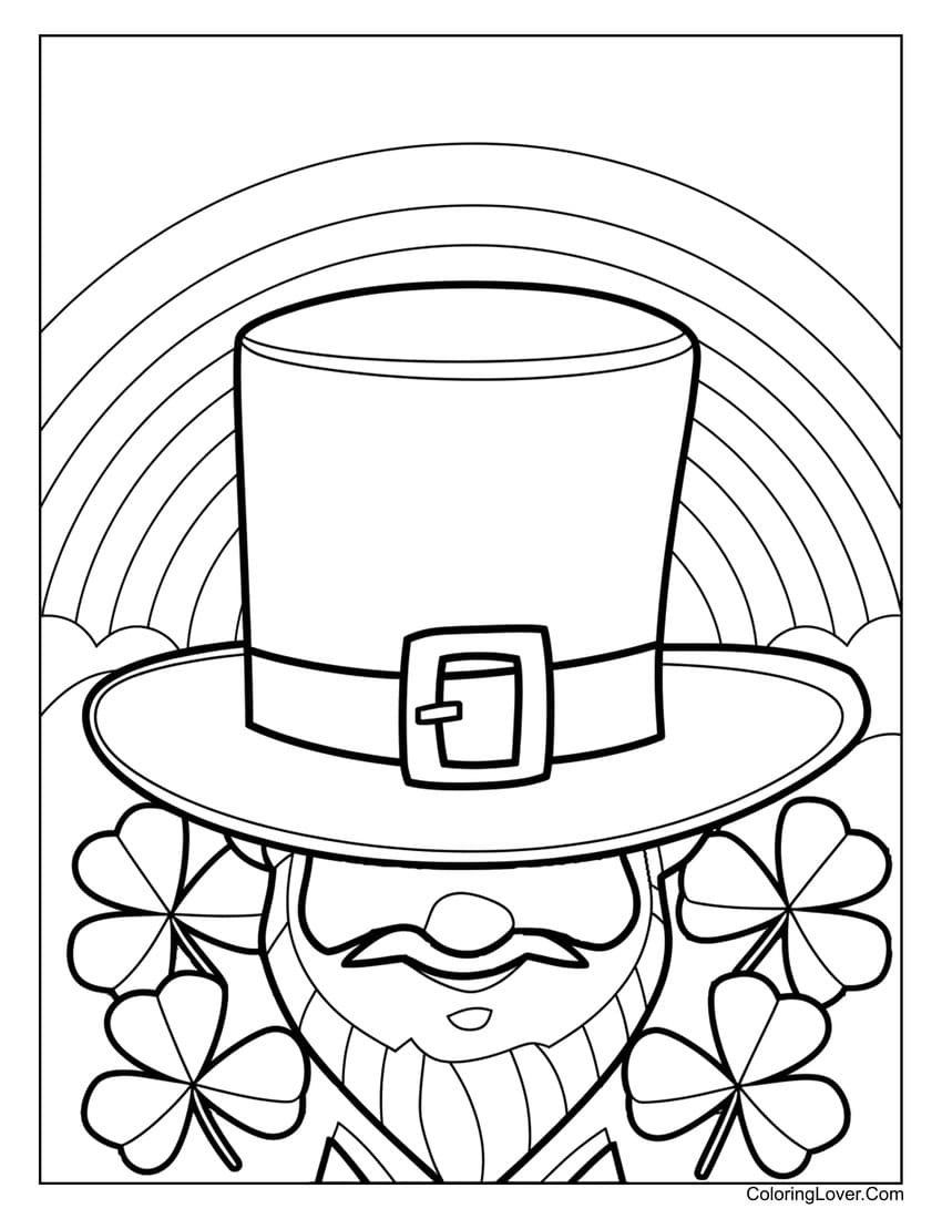 St. Patrick’s Day leprechaun with shamrocks coloring page