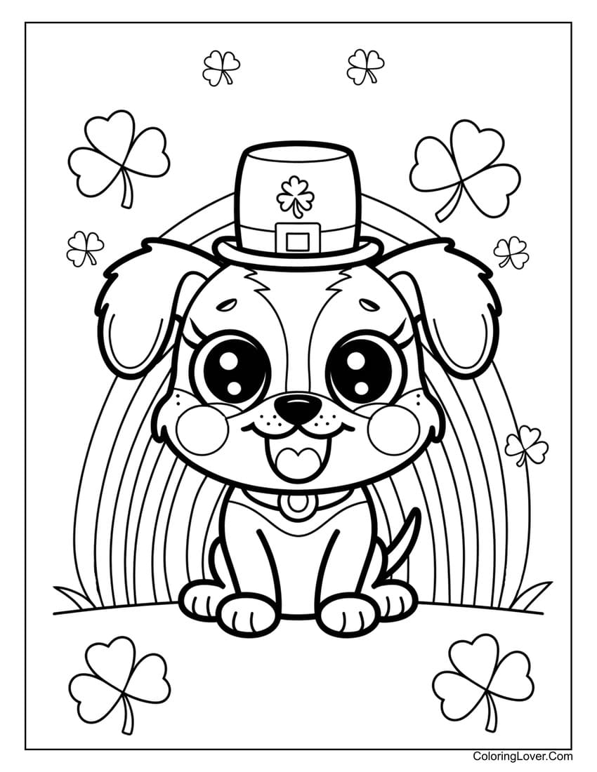 St. Patrick’s Day puppy with rainbow coloring page