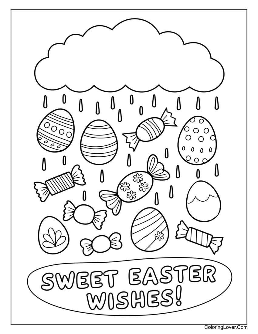 Sweet easter candy rain coloring page