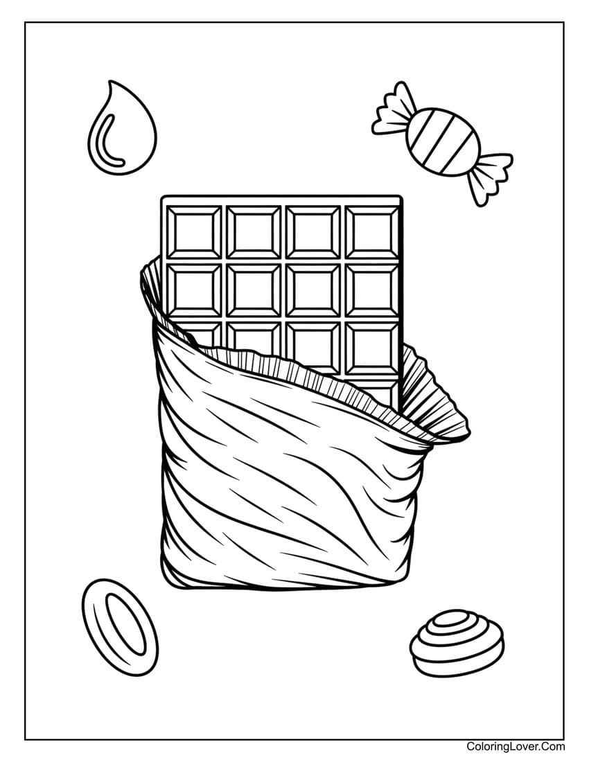 Unwrapped chocolate bar coloring page