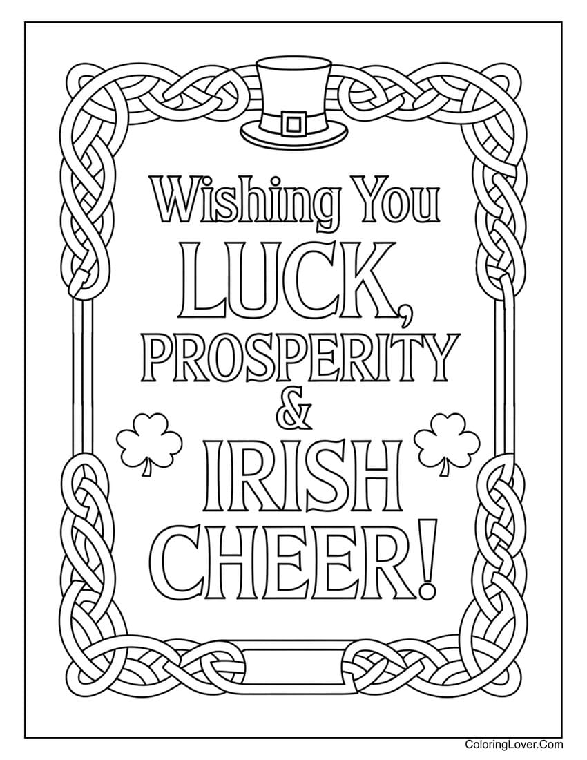 Wishing you luck prosperity and Irish cheer coloring page